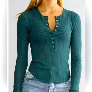 Free people one of the girls long sleeve button down  light green top size L.
